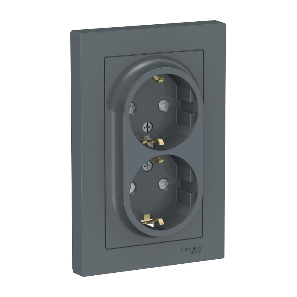 Systeme Electric AtlasDesign Грифель Розетка с/з двойная, со шторками, 16А, в сборе