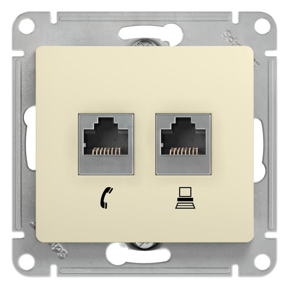 Systeme Electric Glossa Беж Розетка 2-я RJ11+RJ45, кат.5E