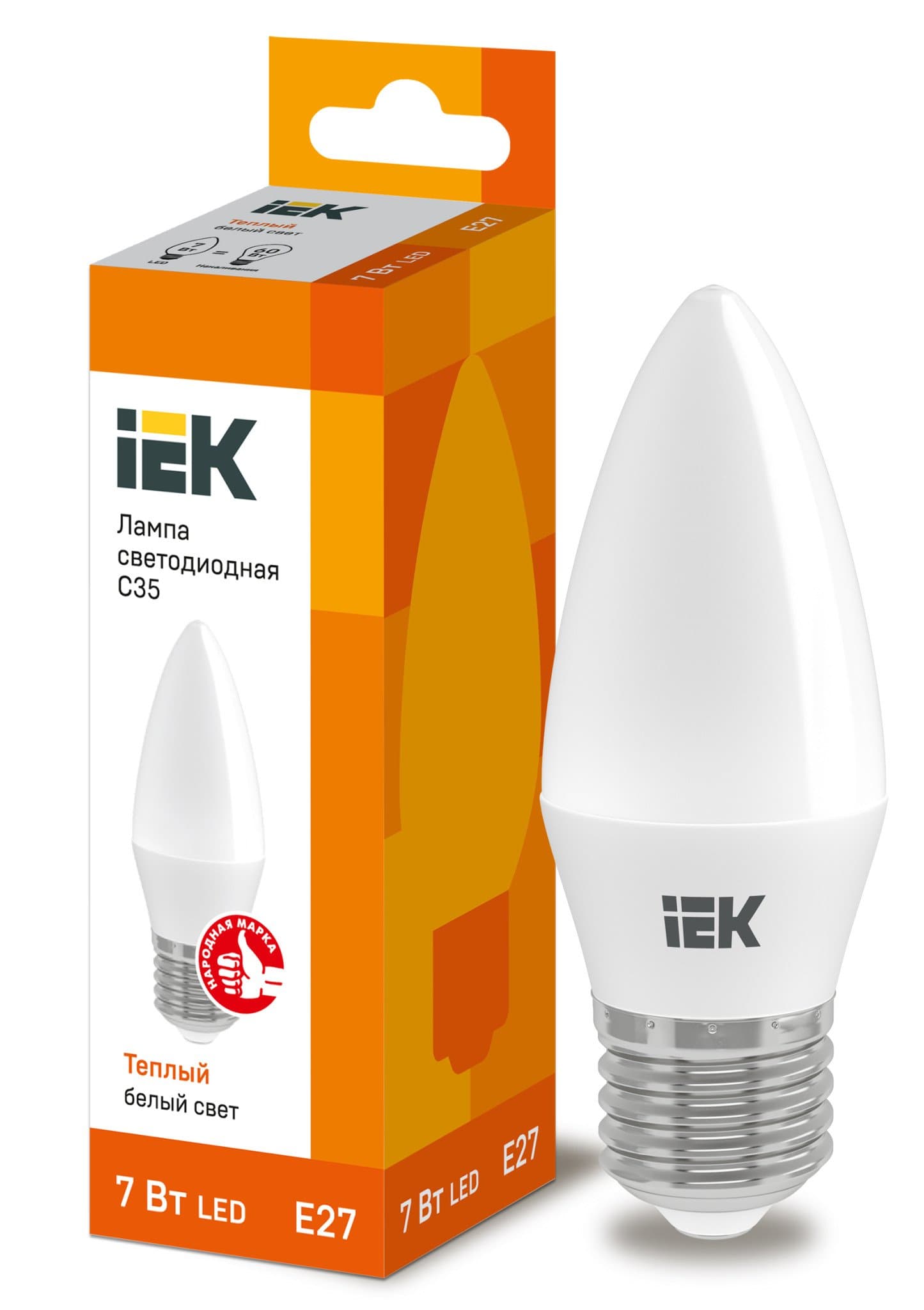 IEK Лампа светодиодная ECO C35 свеча 7Вт 230В 3000К E27