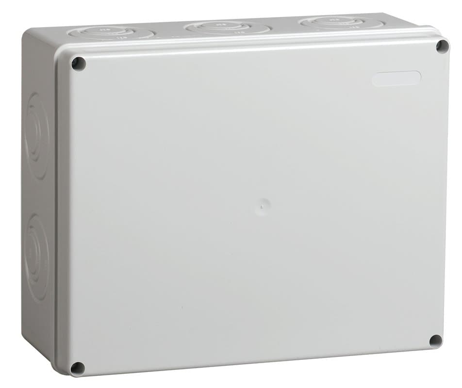IEK Коробка КМ41342 распаячная для о/п 240х195х90 мм IP55 (RAL7035, монт. плата, кабельные вводы 5 шт)