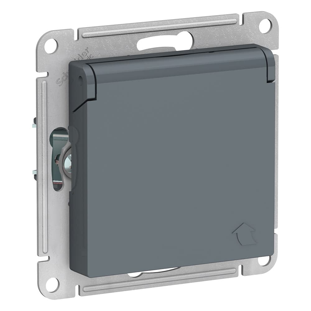 Systeme Electric AtlasDesign Грифель Розетка с/з, со шторками, с крышкой, 16А