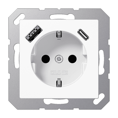 JUNG SCHUKO Белый Розетка с USB-зарядным устройством, тип A + тип С, термопласт LS1520-15CAWW