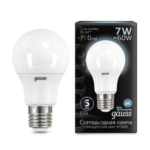 Gauss Лампа A60 7W 710lm 4100K E27 LED 102502207