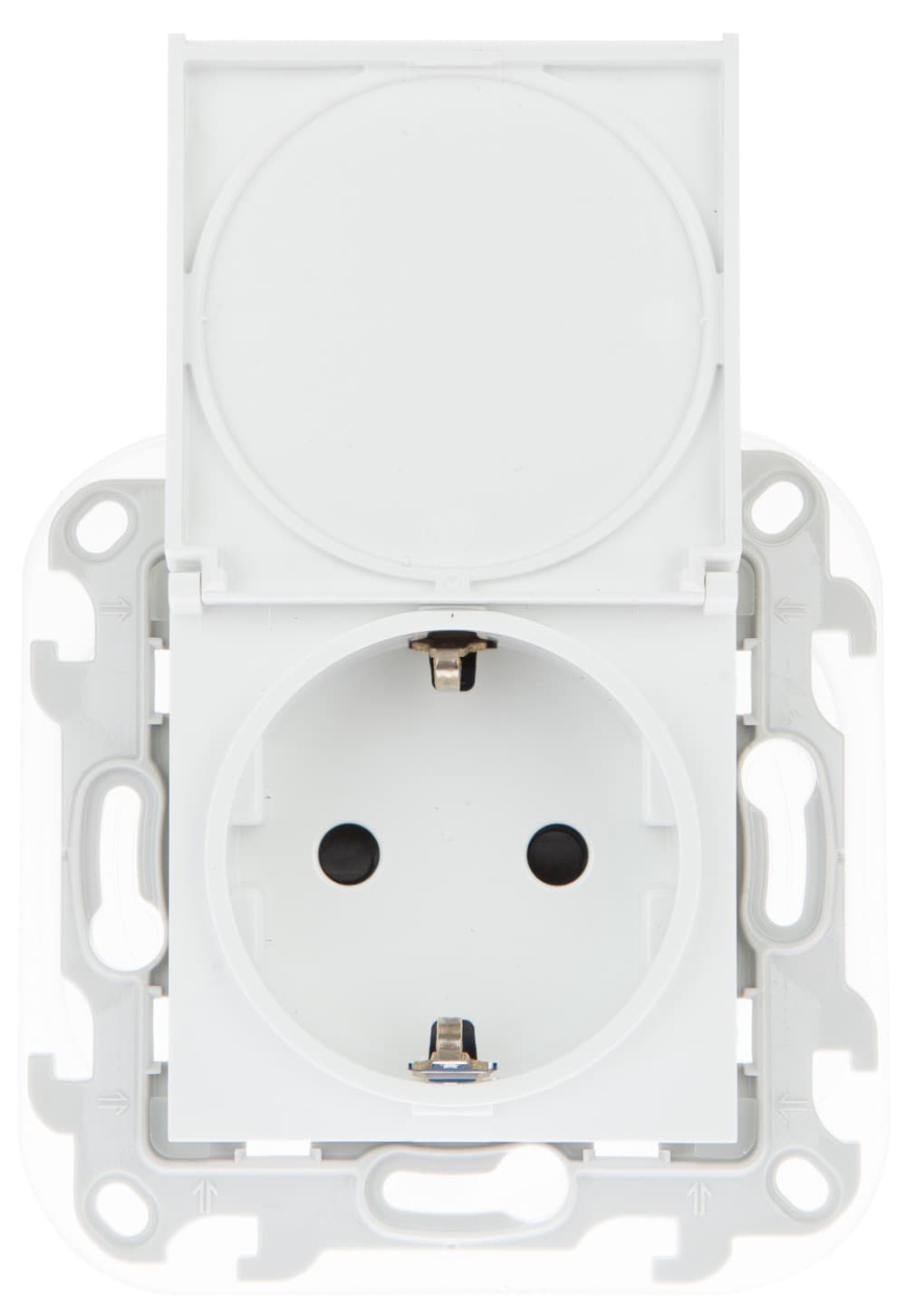 Simon 24 Белая Розетка 2К+3 Sсhuko IP44 c крышкой и защитными шторками 2450448-030