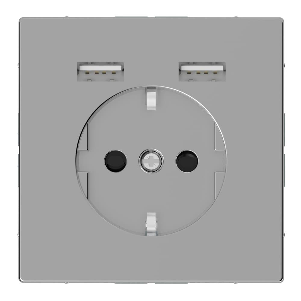 SE Merten D-Life Нержавеющая Сталь Розетка Schuko с 2 USB c зарядным устройством 2,4 A MTN2366-6036