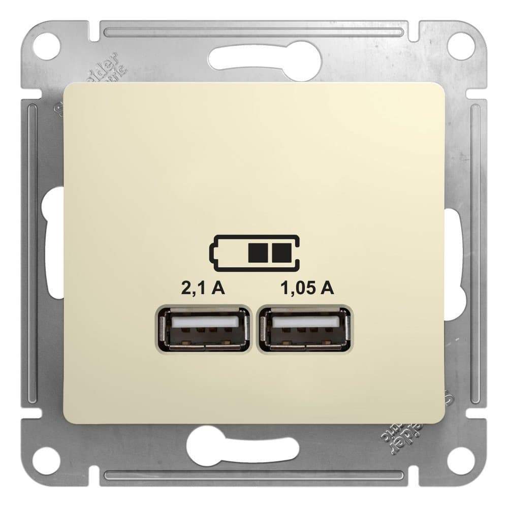 Systeme Electric Glossa Беж Розетка USB 5В/2,1А, 2х5В/1,05мА