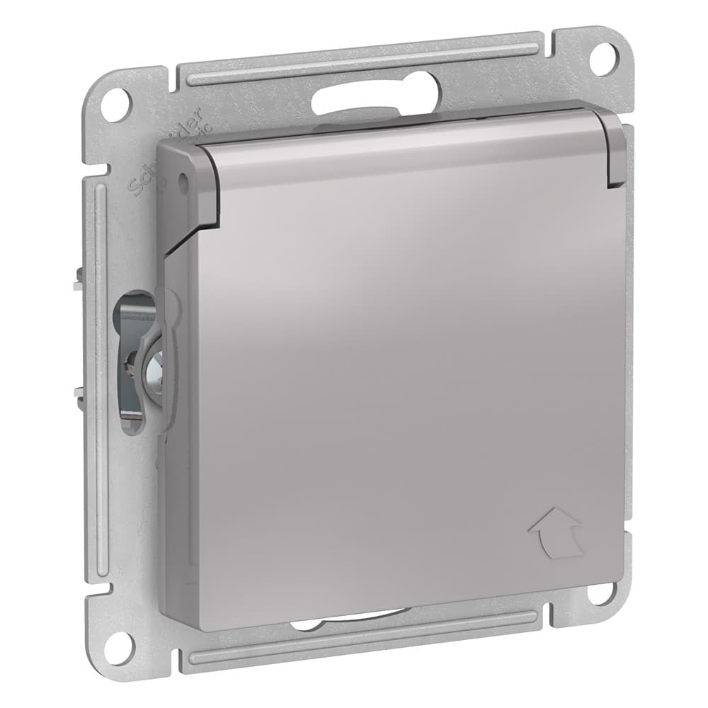 Systeme Electric AtlasDesign Алюминий Розетка с/з, со шторками, с крышкой, 16А, в сборе