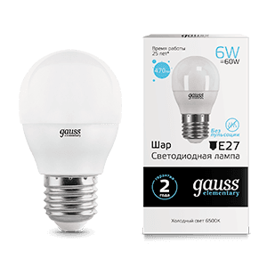 Gauss Лампа Elementary Шар 6W 470lm 6500K Е27 LED 53236