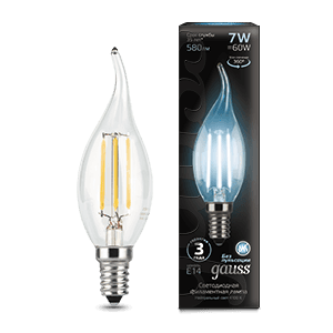 Gauss Лампа Filament Свеча на ветру 7W 580lm 4100К Е14 LED 104801207