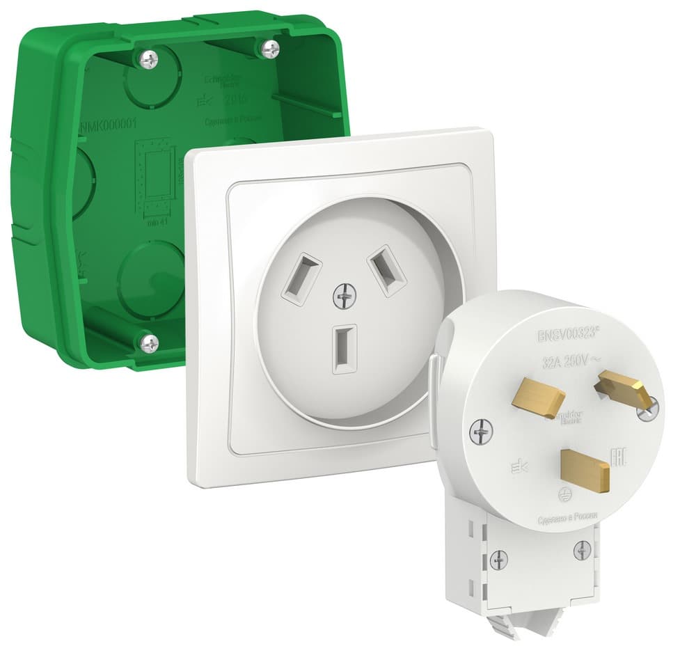 Systeme Electric Blanca внутр Бел Комплект силовой 32 А, 250 В: розетка, вилка, монтажная коробка