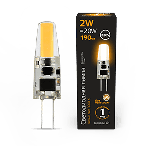 Gauss Лампа G4 AC220-240V 2W 190lm 2700K силикон LED 107707102