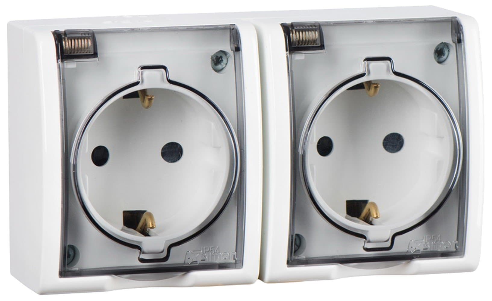 Simon 15 Aqua Белая Розетка 2-ая с/з с крышкой наружная, IP54 1594433-030
