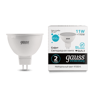 Gauss Лампа Elementary MR16 11W 850lm 4100K GU5.3 LED 13521