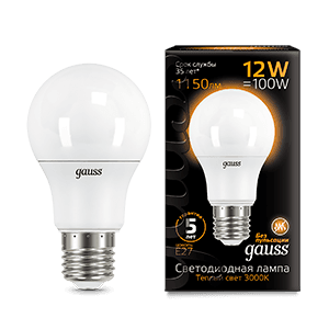 Gauss Лампа A60 12W 1150lm 3000K E27 LED 102502112