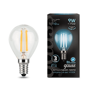 Gauss Лампа Filament Шар 9W 710lm 4100К Е14 LED 105801209