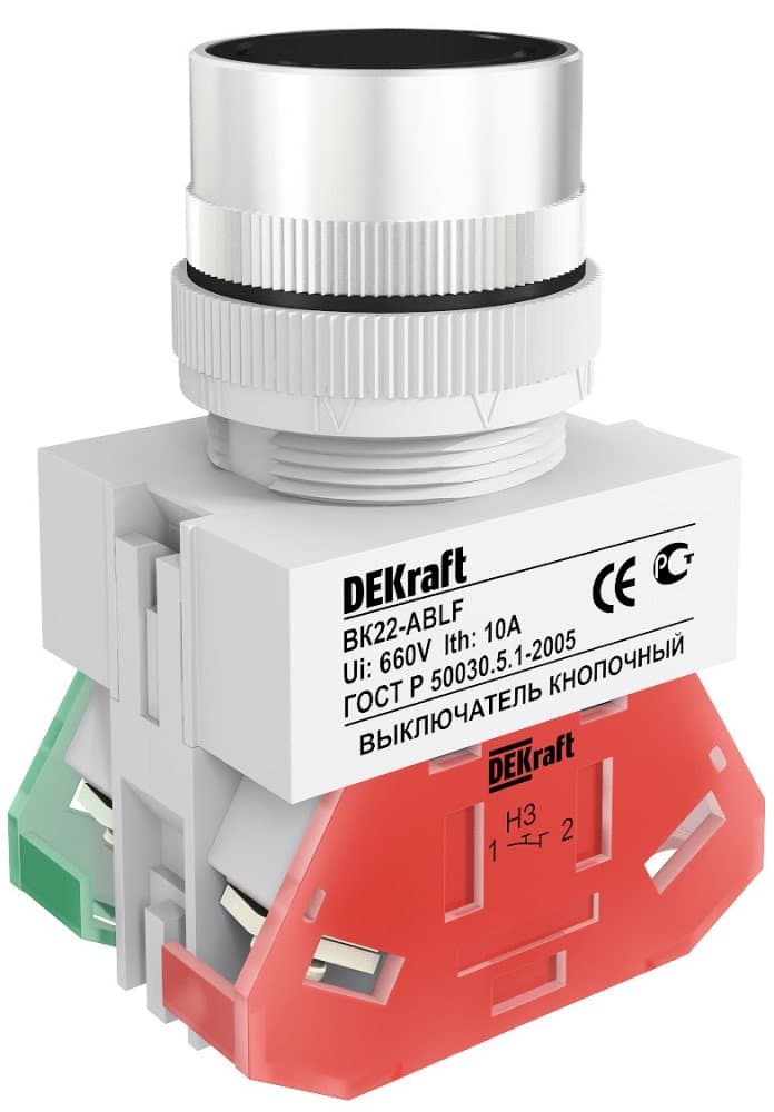 Dekraft Выключатель кноп. ABLF D22 ЧЕРНЫЙ 220В ВK-22