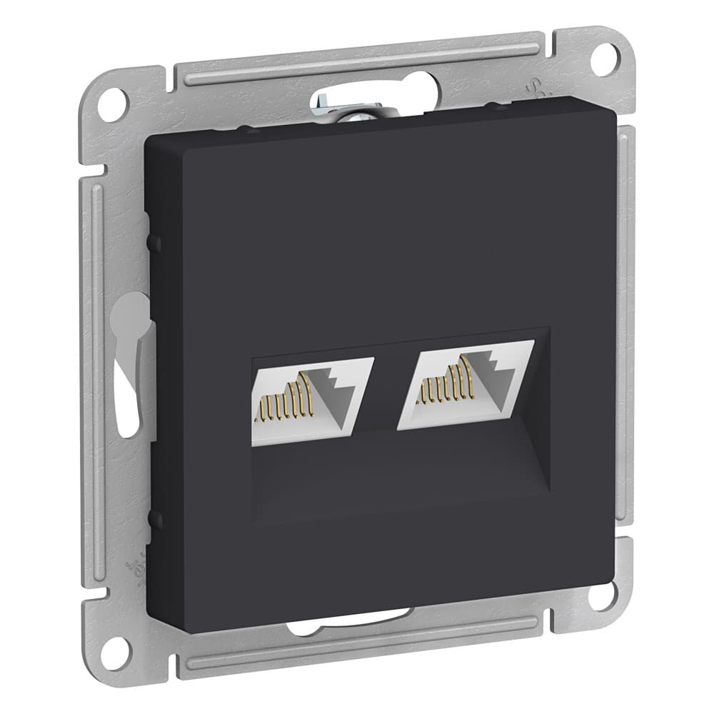 Systeme Electric AtlasDesign Карбон Розетка двойная компьютерная RJ45+RJ45, кат.5E, механизм