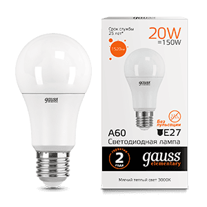 Gauss Лампа Elementary A60 20W 1520lm 3000K E27 LED 23219