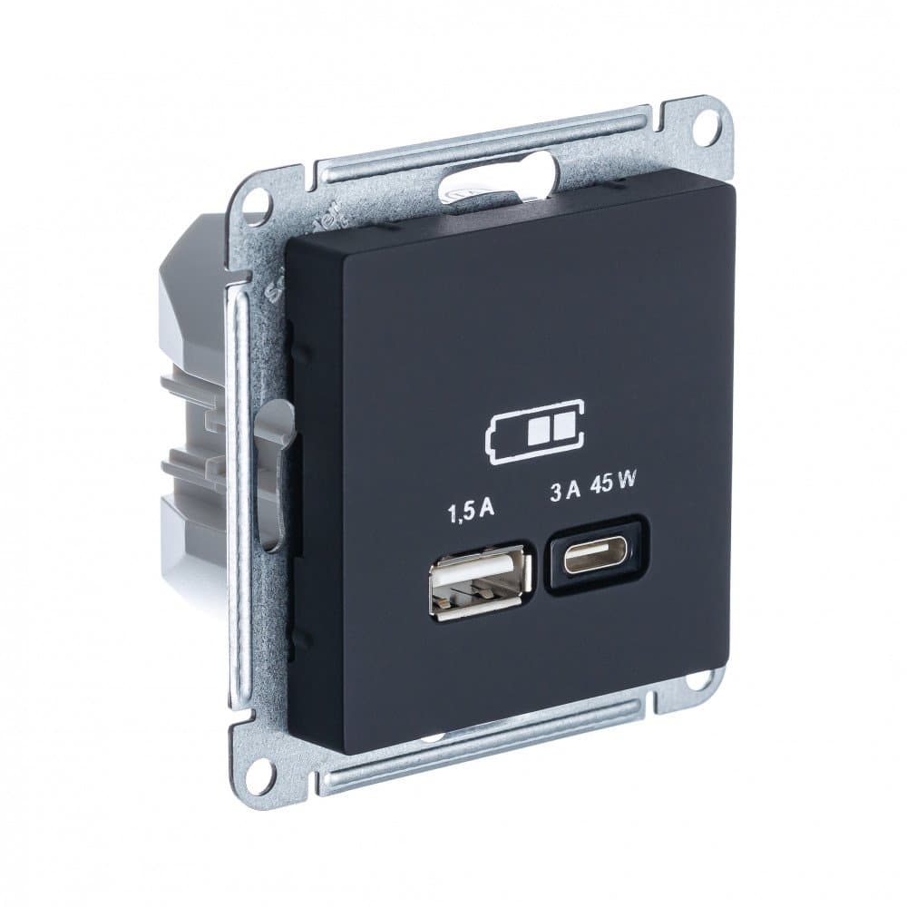 Systeme Electric AtlasDesign Карбон USB Розетка A + тип-C 45W высокоскор.заряд. QC, PD, мех.