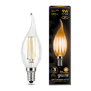 Gauss Лампа Filament Свеча на ветру 9W 680lm 2700К Е14 LED 104801109