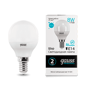 Gauss Лампа Elementary Шар 8W 540lm 4100K Е14 LED 53128