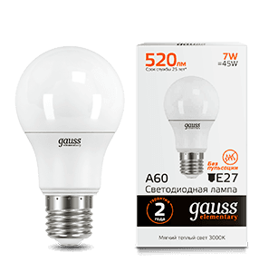 Gauss Лампа Elementary A60 7W 520lm 3000K E27 LED 23217A