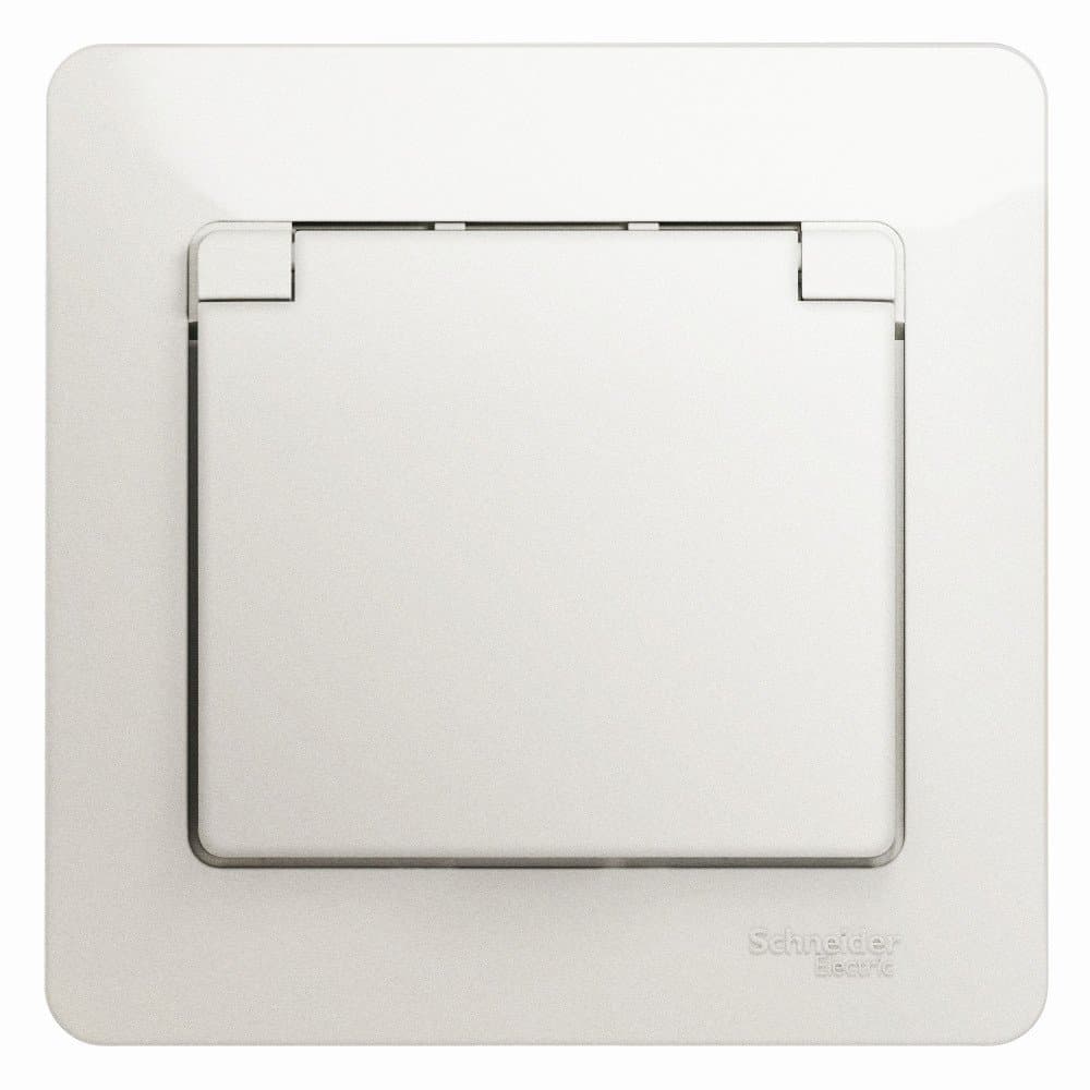 Systeme Electric Glossa Перламутр Розетка с/з со шторками с крышкой, 16А, IP20 (в сборе)
