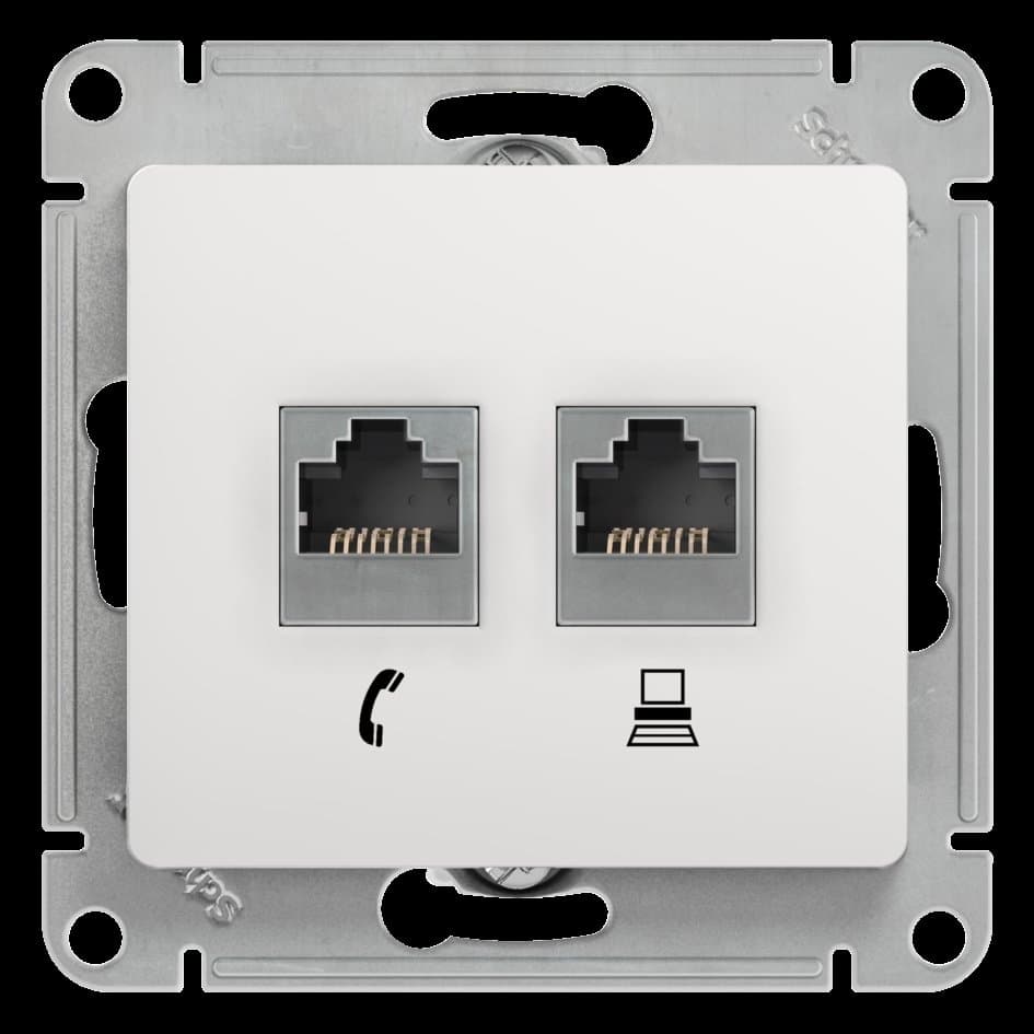 Systeme Electric Glossa Бел Розетка 2-я RJ11+RJ45, кат.5E