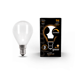 Gauss Лампа Filament Шар 9W 590lm 3000К Е14 milky диммируемая LED 105201109-D