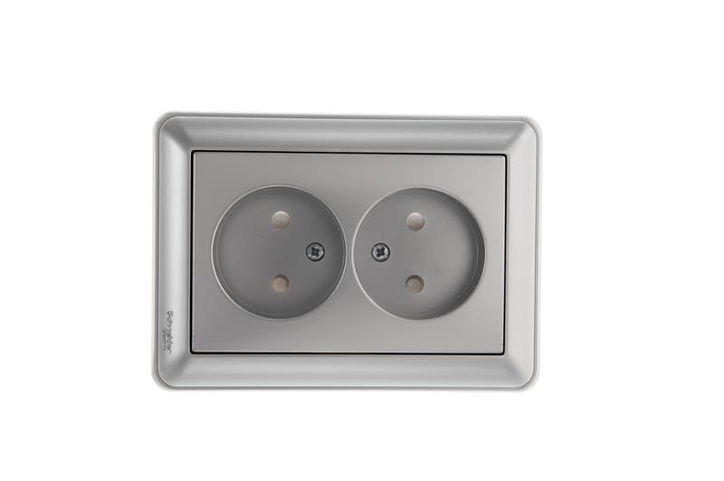 Systeme Electric Wessen 59 Матовый хром Розетка 2-ая б/з (в сборе, с рамкой)