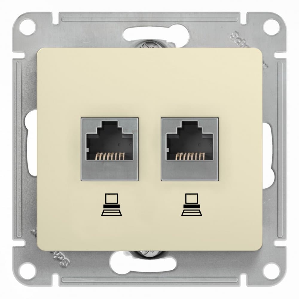 Systeme Electric Glossa Беж Розетка 2-ая компьютерная RJ45+RJ45, кат.5E