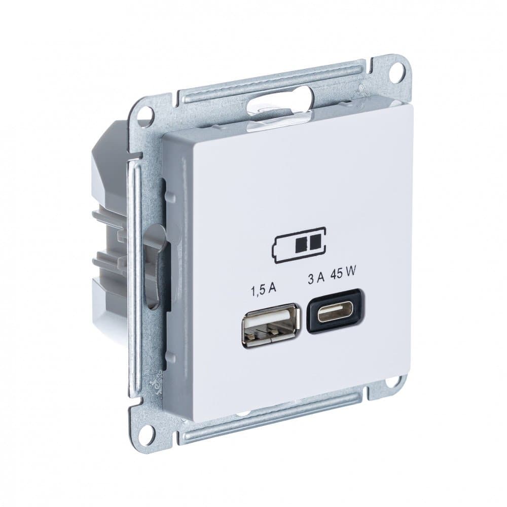 Systeme Electric AtlasDesign Белый USB Розетка A + тип-C 45W высокоскор.заряд. QC, PD, мех.