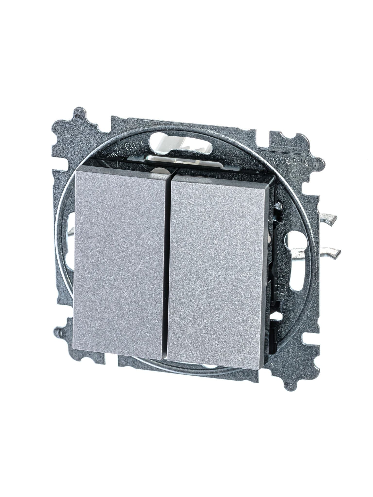 ABB EPJ Levit серебро / дымчатый чёрный Выключатель 2-клавишный 2CHH590545A6070