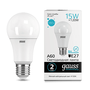 Gauss Лампа Elementary A60 15W 1450lm 4100K E27 LED 23225