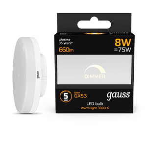 Gauss Лампа GX53 8W 660lm 3000K диммируемая LED 108408108-D