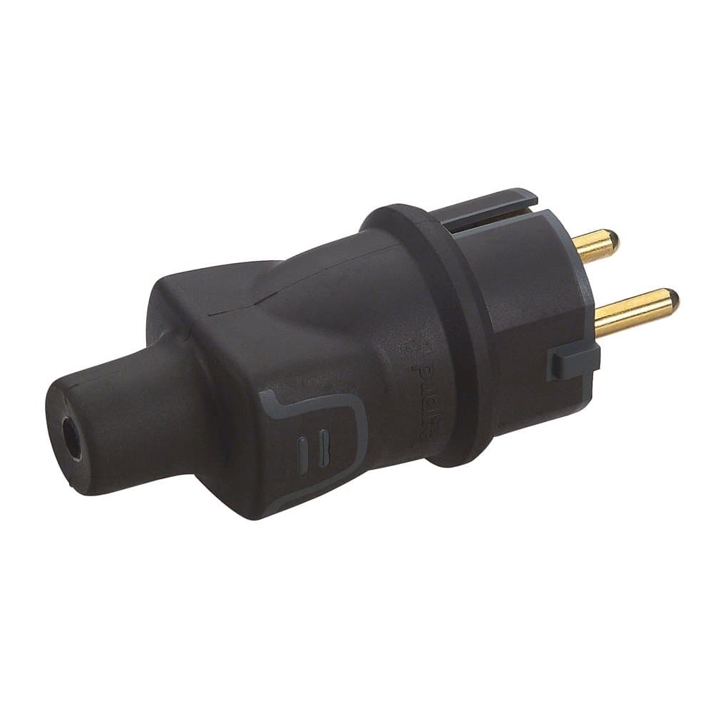 Legrand Элиум Черный Вилка 2Р+Е, 16А, IP44, кабель мах 3х2.5, резина 050196