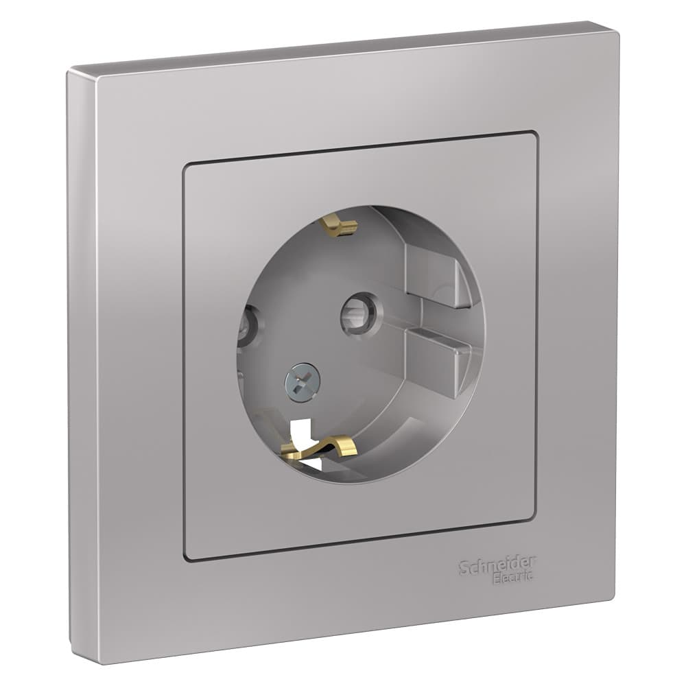 Systeme Electric AtlasDesign Алюминий Розетка с/з со шторками, 16А, в сборе