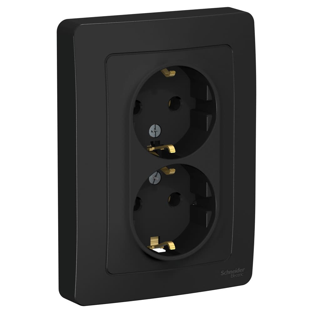 Розетка двойная скрытой установки с заземлением (2К+З) Systeme Electric Blanca, без шторок, 16 А, 250 В, цвет антрацит BLNRS001026
