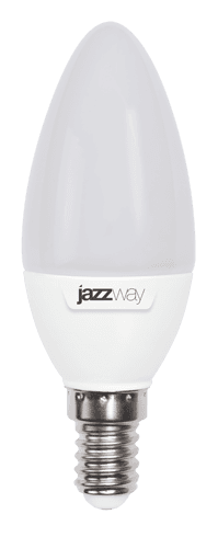 Jazzway Лампа светодиодная (LED) «свеча» d38мм E14 220° 7Вт 220-240В матовая тепло-белая желтая 3000К .1027818-2