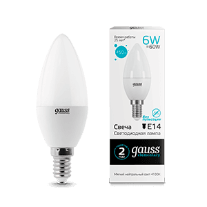 Gauss Лампа Elementary Свеча 6W 450lm 4100K Е14 LED 33126