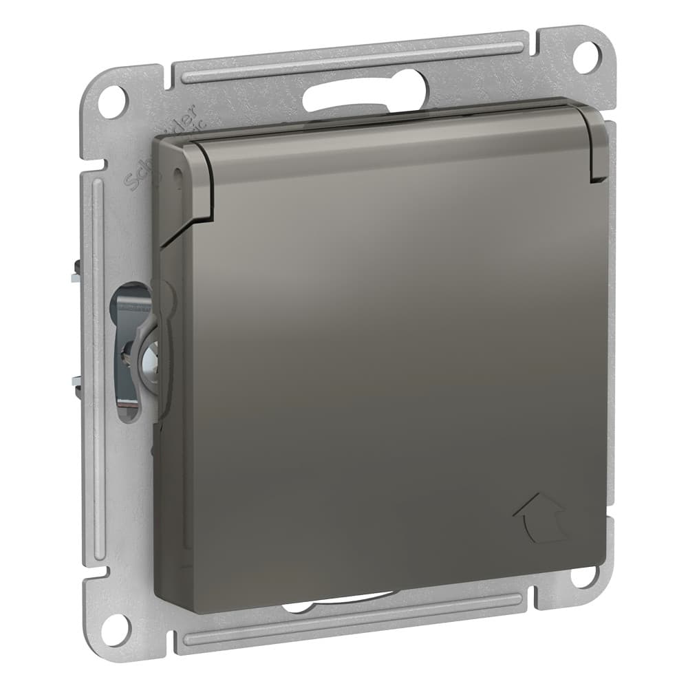 Systeme Electric AtlasDesign Сталь Розетка с/з, со шторками, с крышкой, 16А, в сборе
