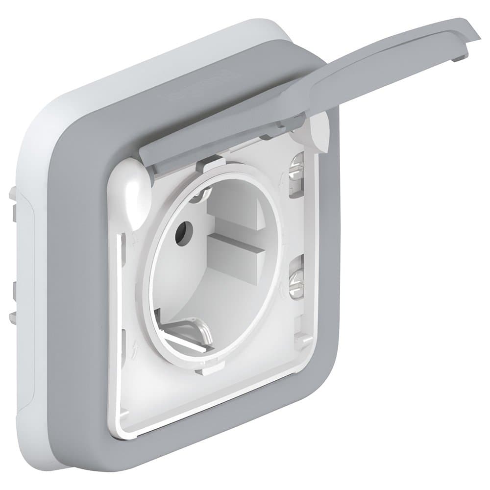 Legrand Plexo Серый Розетка с/з с крышкой,2К+З,16А,230В,винтовой зажим,встраиваемая,в сборе IP55 069833