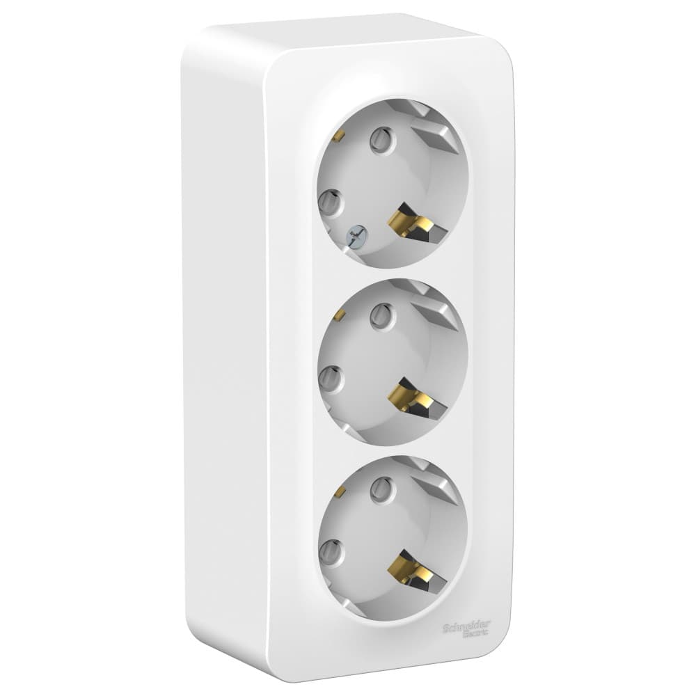 Systeme Electric Blanca наруж Бел Розетка 3-ая с/з со шторками 16А, 250В, изолир. пластина