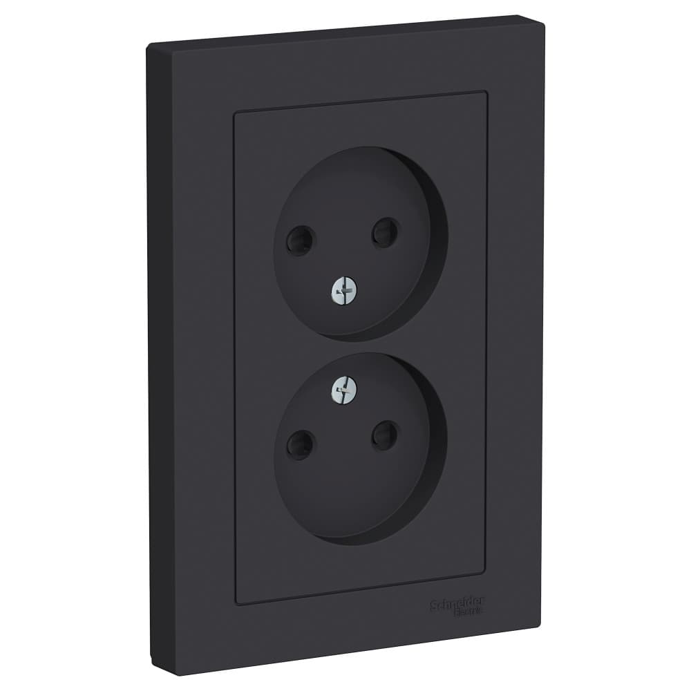 Systeme Electric AtlasDesign Карбон Розетка б/з двойная, со шторками,16А, в сборе