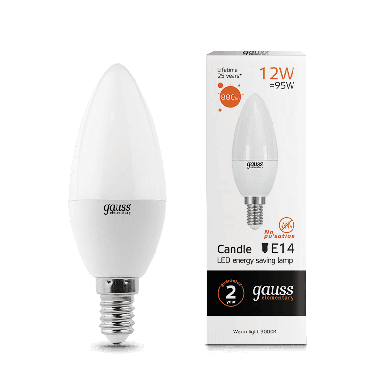 Gauss Лампа Elementary Свеча 12W 880lm 3000K Е14 LED 33112