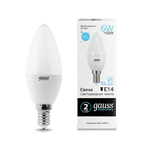 Gauss Лампа Elementary Свеча 6W 470lm 6500K Е14 LED 33136