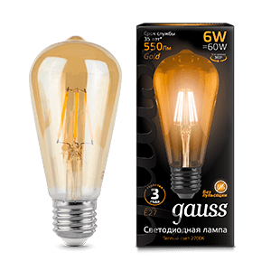 Gauss Лампа Filament ST64 6W 550lm 2400К E27 golden LED 102802006