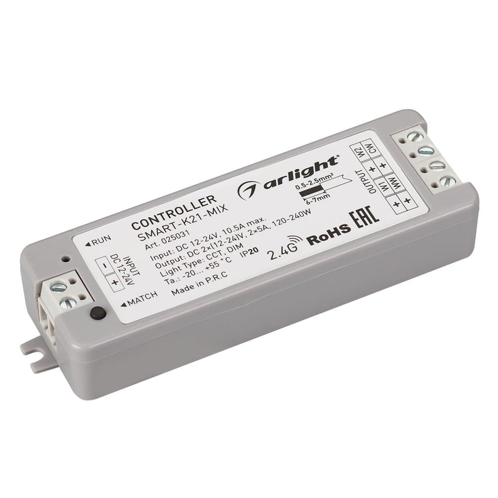 Arlight Контроллер SMART-K21-MIX (12-24V, 2x5A, 2.4G) (IP20 Пластик, 5 лет) 025031