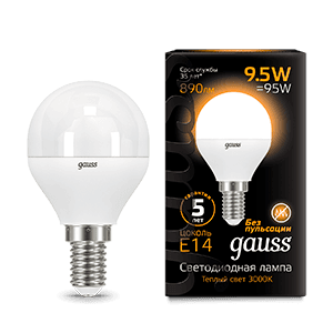 Gauss Лампа Шар 9.5W 890lm 3000K E14 LED 105101110