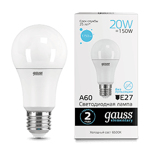 Gauss Лампа Elementary A60 20W 1750lm 6500K E27 LED 23239
